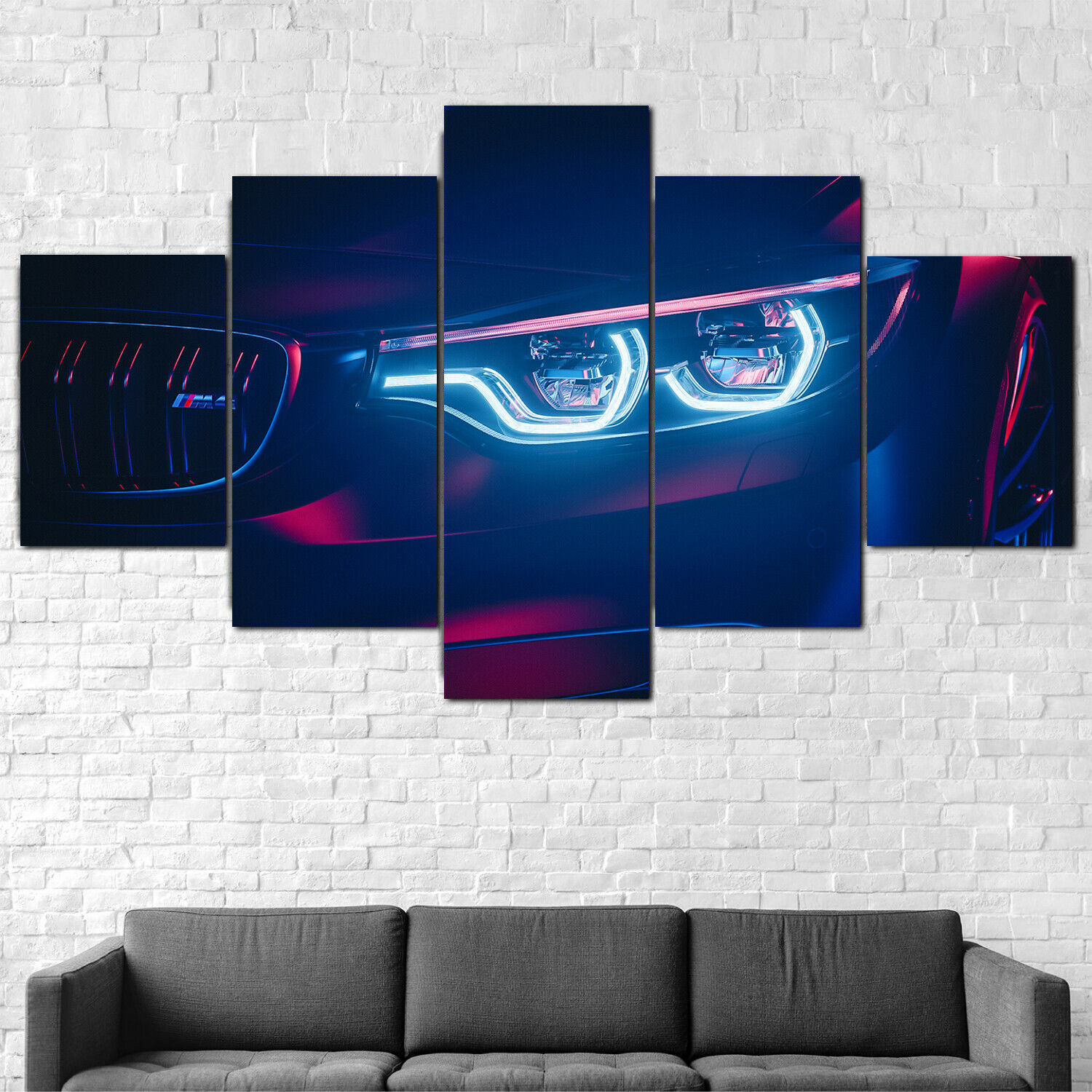 Interior Design Sketch - Hiçbir Çerçeveli Tuval 5 Adet Neon