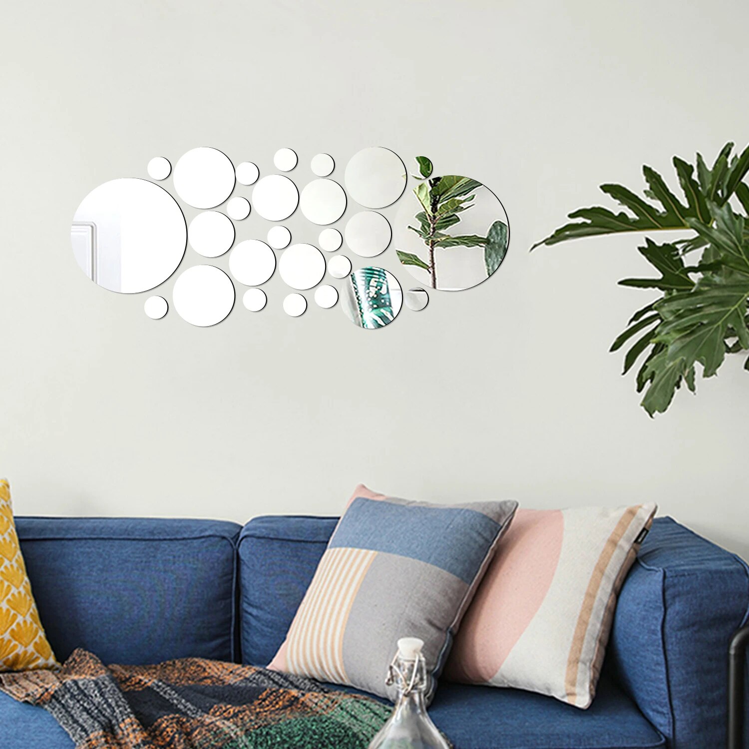 Rattan Mirror Round - 26PCS Geometrik Dairesel Kristal Ayna Duvar