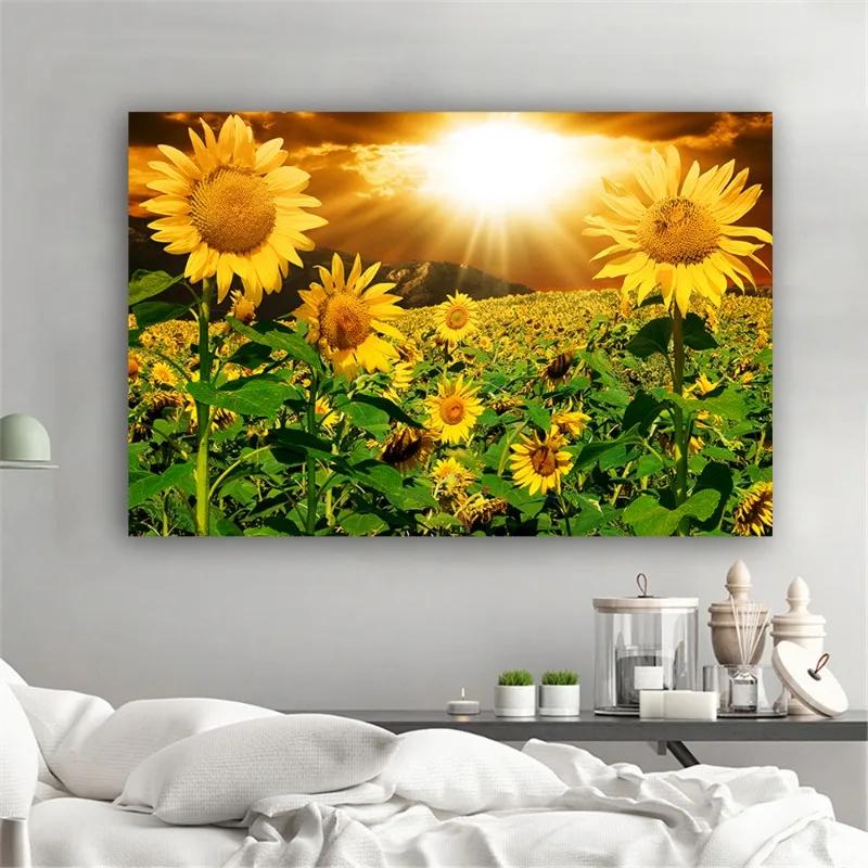 Interior Design Poster - Ayçiçeği Manzara Kanvas Sanatı Gündoğumu Doğa
